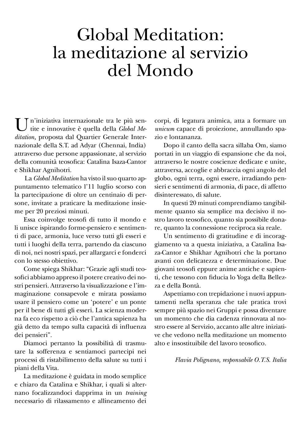 Ordine Teosofico di Servizio - settembre-ottobre 2026