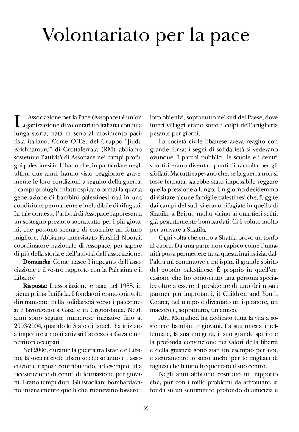 Volontariato per la pace p. 1